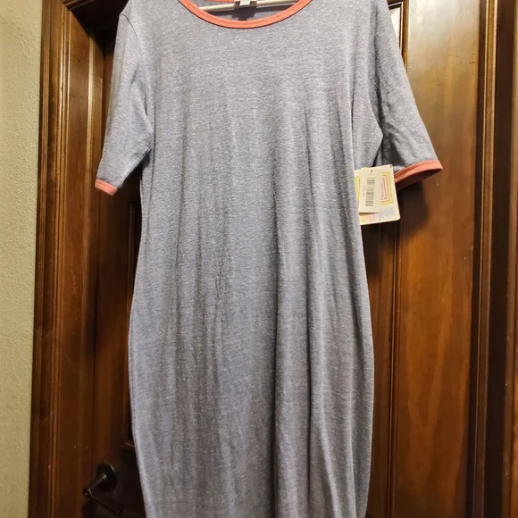 LuLaRoe ❤️Julia❤️ Casual Gray and Pink Women's Dress - Picture 6 of 7